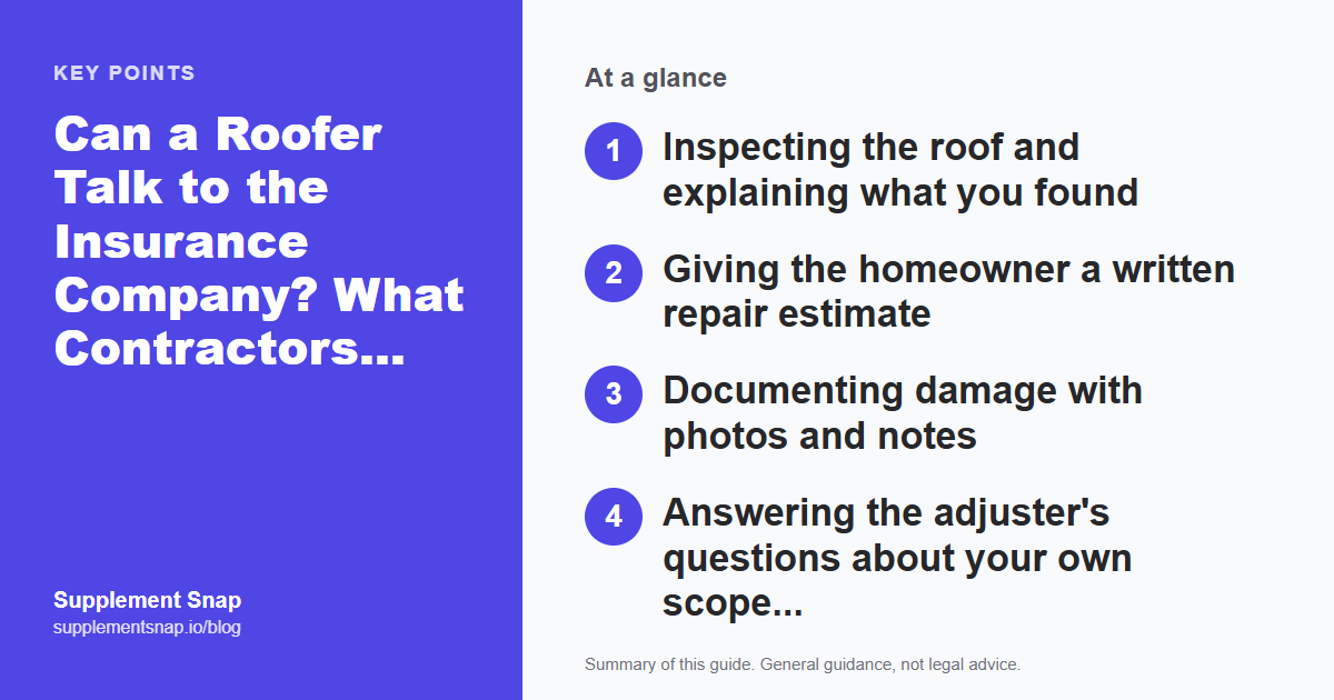 Key points from the guide: Can a Roofer Talk to the Insurance Company? What Contractors May and May Not Do