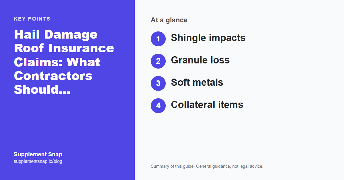 Key points from the guide: Hail Damage Roof Insurance Claims: What Contractors Should Document
