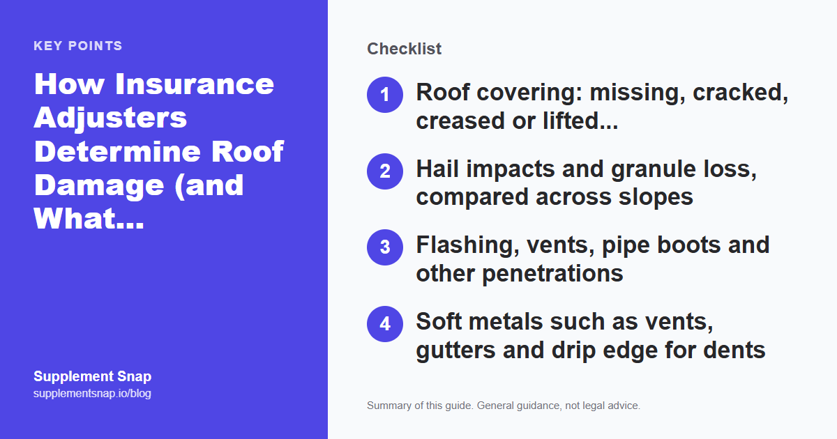 Key points from the guide: How Insurance Adjusters Determine Roof Damage (and What Documentation Helps)