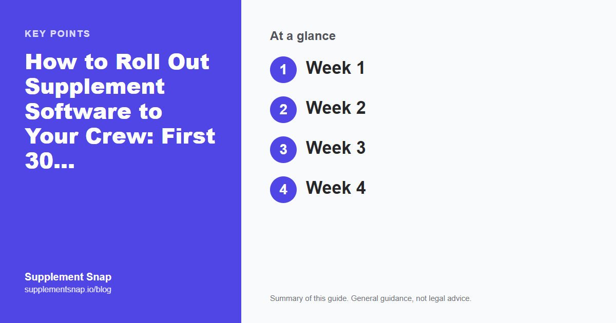 Key points from the guide: How to Roll Out Supplement Software to Your Crew: First 30 Days
