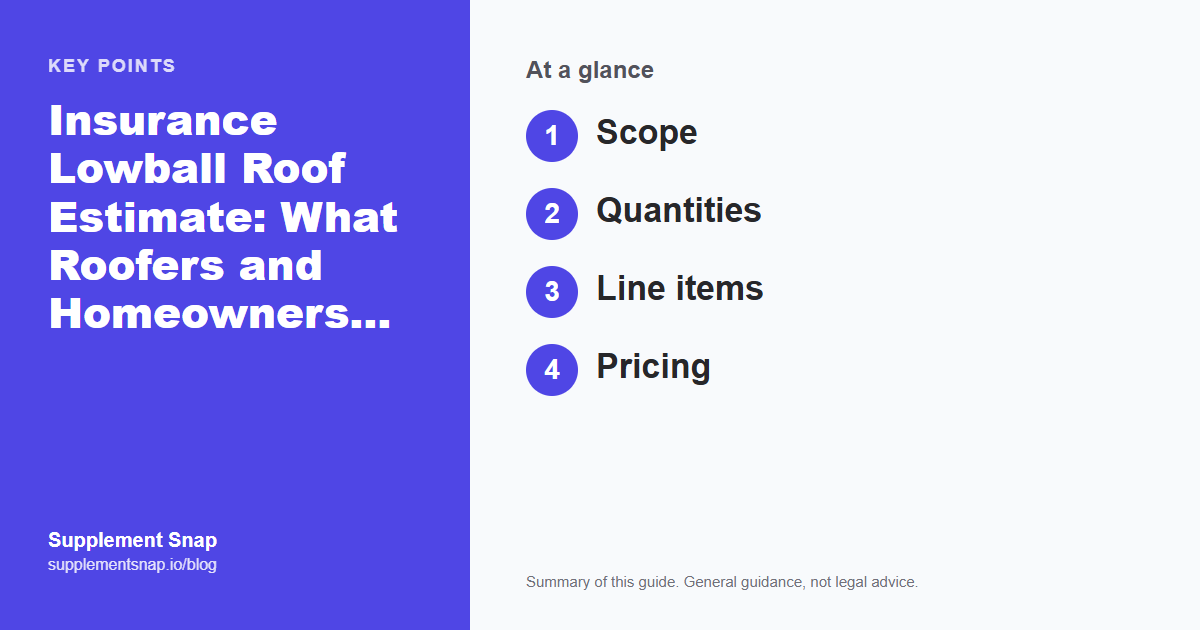 Key points from the guide: Insurance Lowball Roof Estimate: What Roofers and Homeowners Can Do