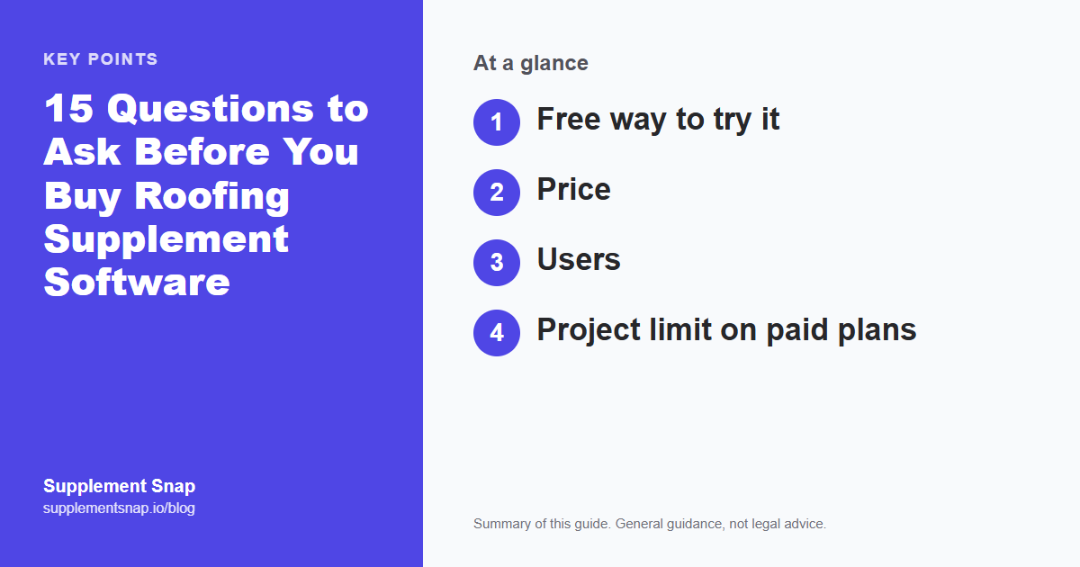 Key points from the guide: 15 Questions to Ask Before You Buy Roofing Supplement Software