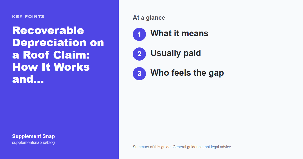 Key points from the guide: Recoverable Depreciation on a Roof Claim: How It Works and How Contractors Help Get It Paid