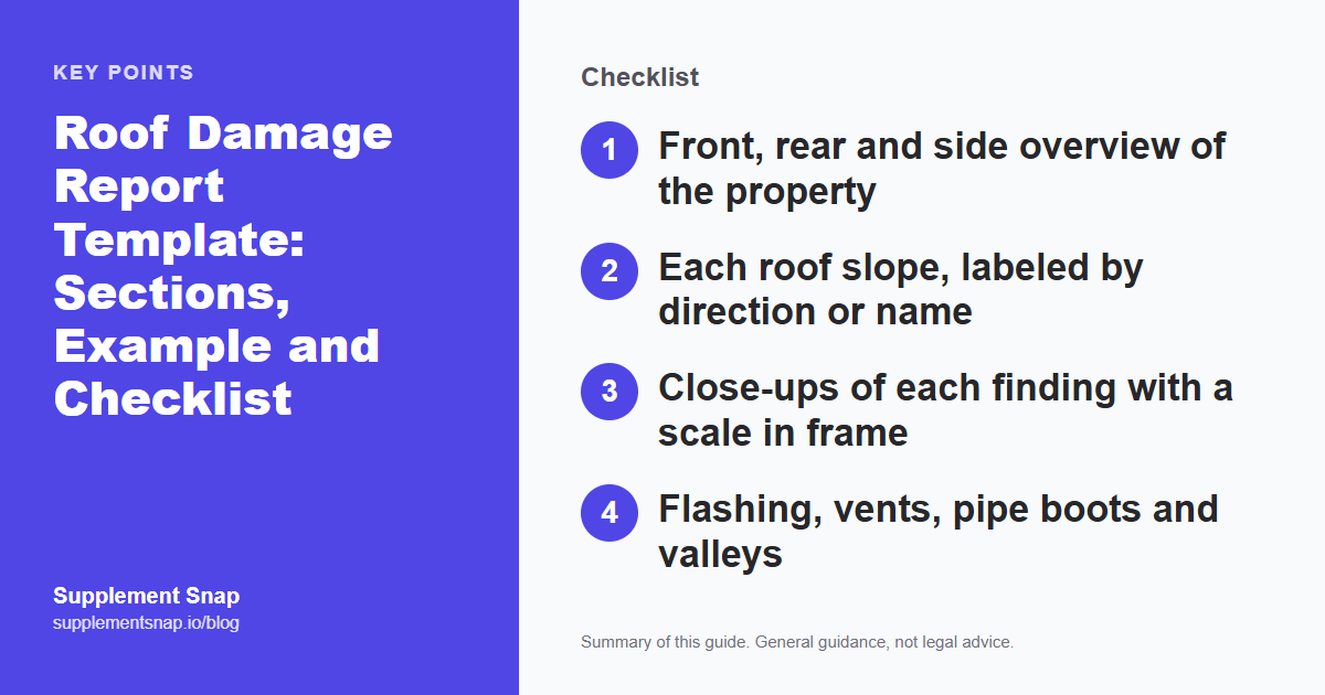 Key points from the guide: Roof Damage Report Template: Sections, Example and Checklist