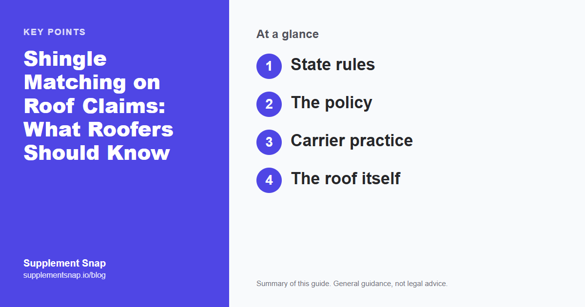 Key points from the guide: Shingle Matching on Roof Claims: What Roofers Should Know