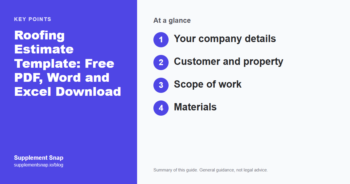 Key points from the guide: Roofing Estimate Template: Free PDF, Word and Excel Download