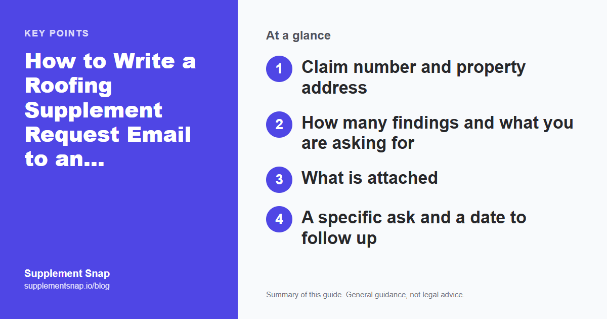 Key points from the guide: How to Write a Roofing Supplement Request Email to an Adjuster (With Template)