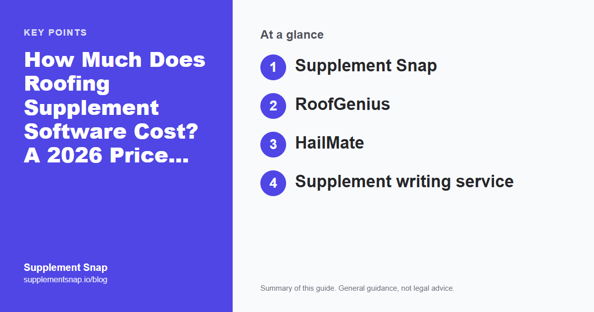 Key points from the guide: How Much Does Roofing Supplement Software Cost? A 2026 Price Guide
