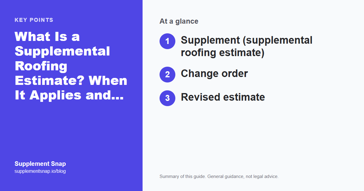 Key points from the guide: What Is a Supplemental Roofing Estimate? When It Applies and What It Includes
